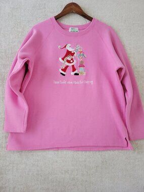 Vintage The Quacker Factory Holiday Crewneck Sweatshirt Large Womens Pink Santa